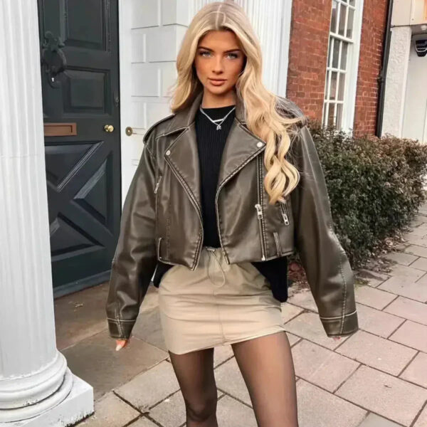 Isla – Schmal geschnittene – Bikerjacke mit Gürtel